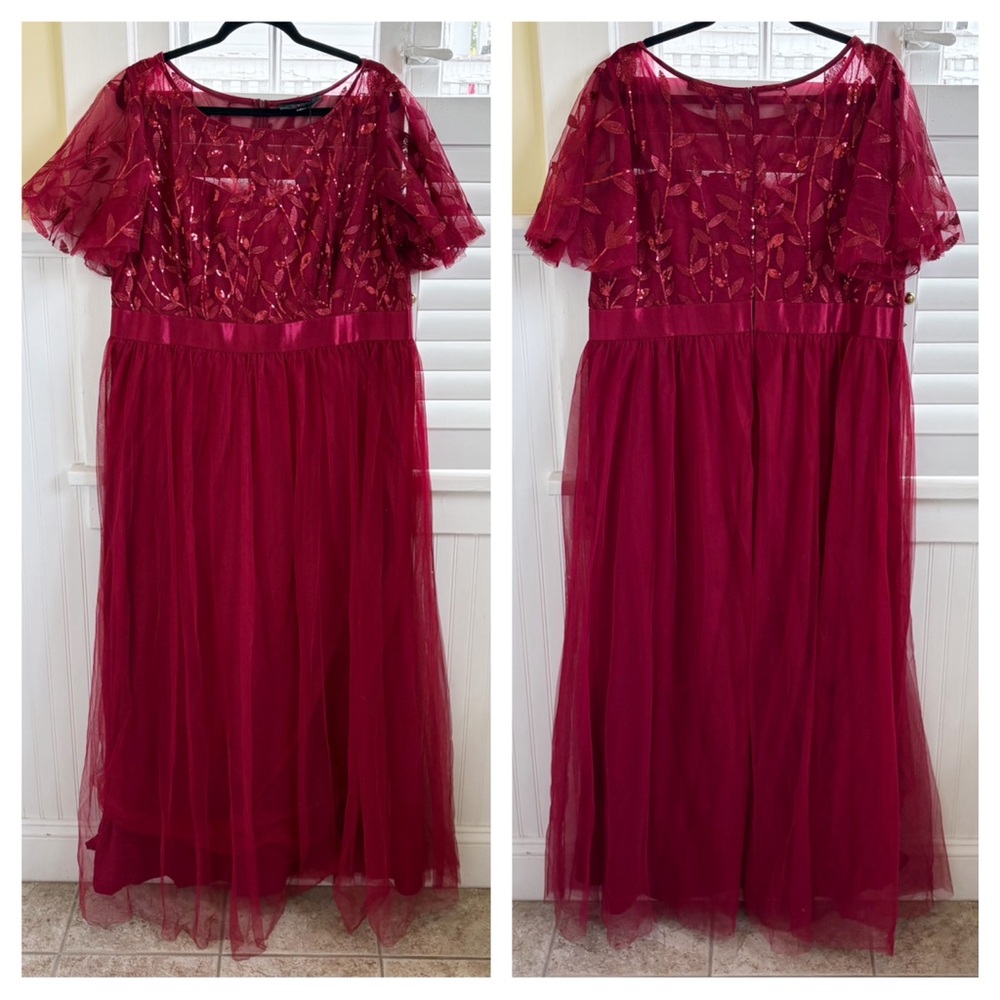 Ever Pretty Burgundy Red Short Sleeve Empire Waist Full Length Chiffon Dress NEW